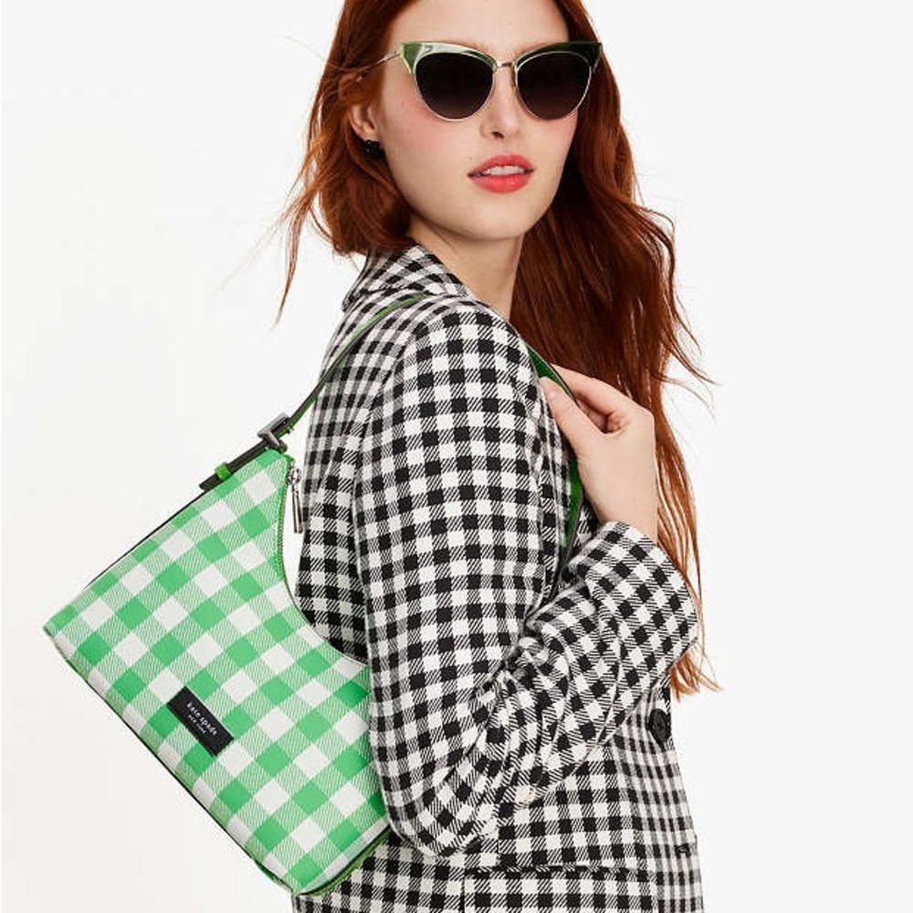 Kate Spade Sam Icon Gingham Printed Fabric Small Shoulder Bag NWT - Picture 2 of 14